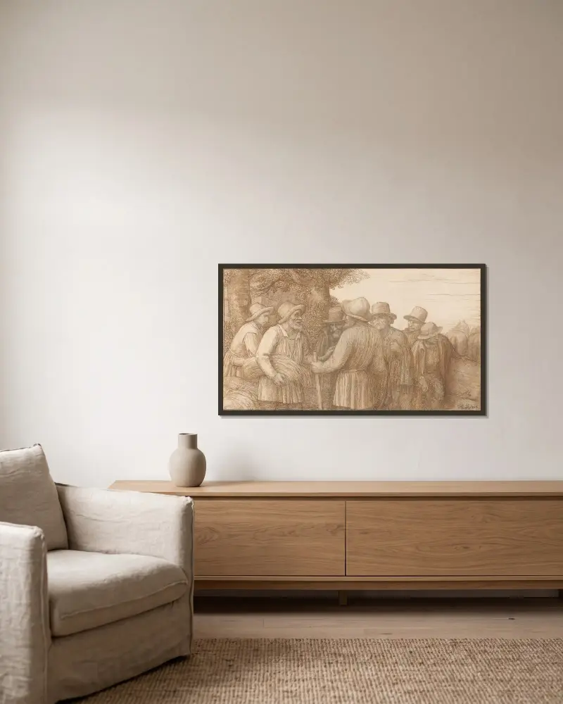 Gruppe von Bauern von Alphonse Legros gerahmt an einer Wand