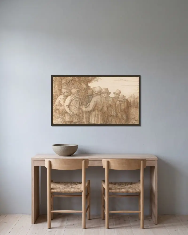 Gruppe von Bauern von Alphonse Legros gerahmt an einer Wand