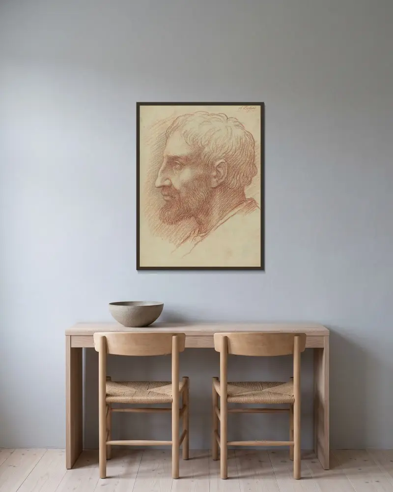 Manshuvud III av Alphonse Legros inramad på en vägg