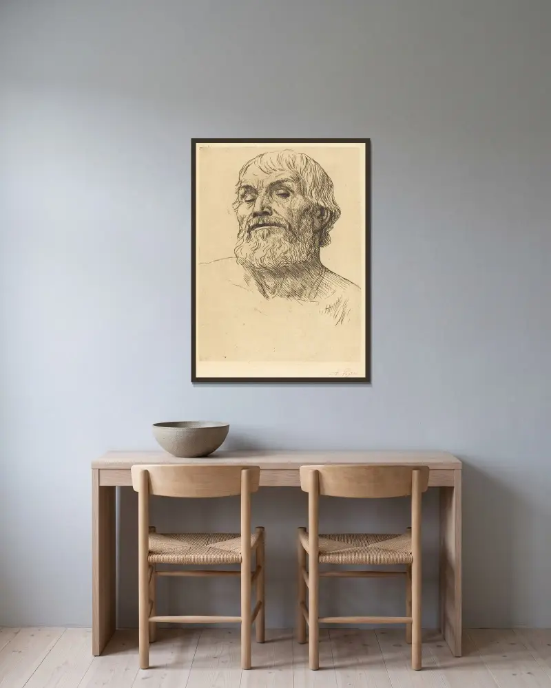 Manshuvud (Tête d'homme) IV av Alphonse Legros inramad på en vägg