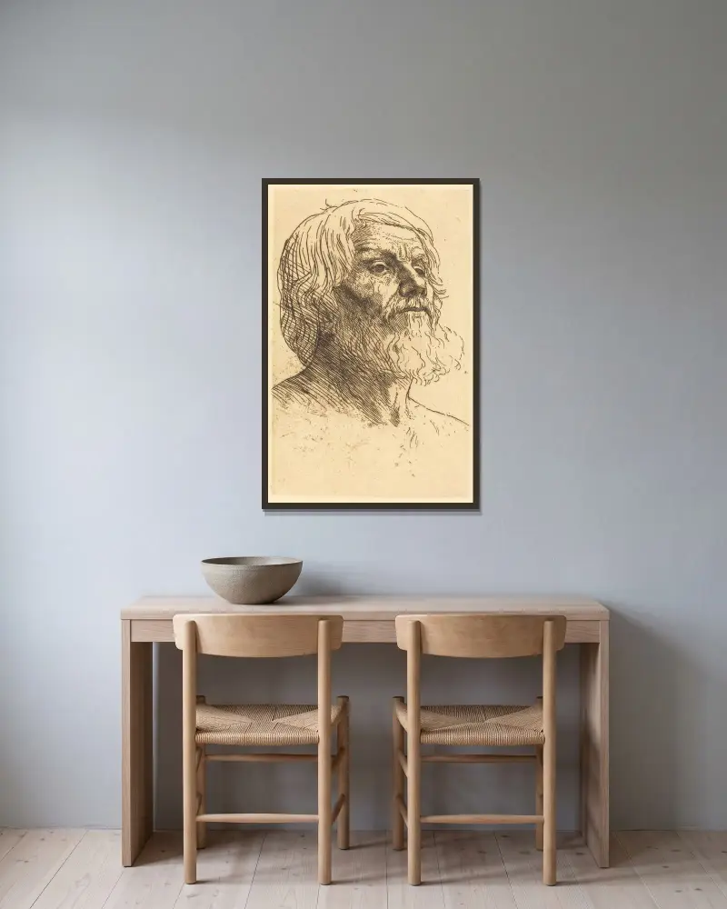 Manshuvud (Tête d'homme) VI av Alphonse Legros inramad på en vägg