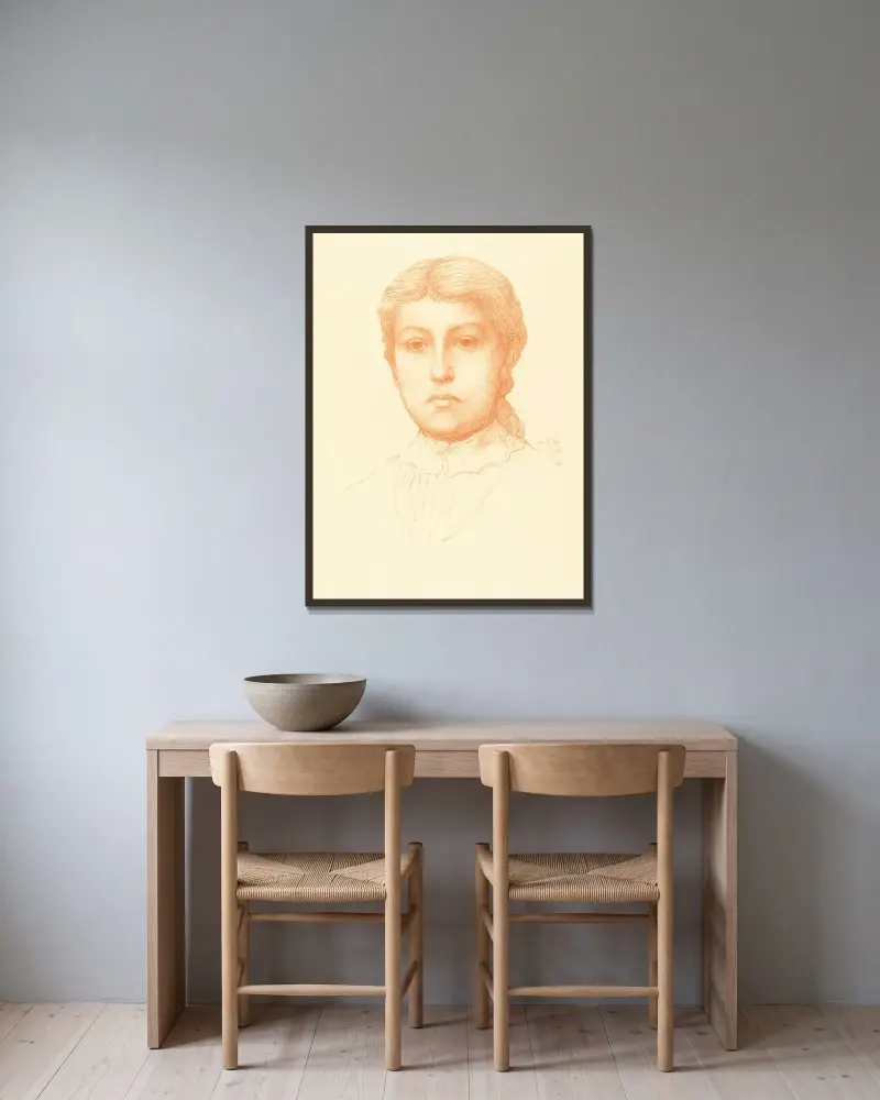 Ung flickas huvud av Alphonse Legros inramad på en vägg