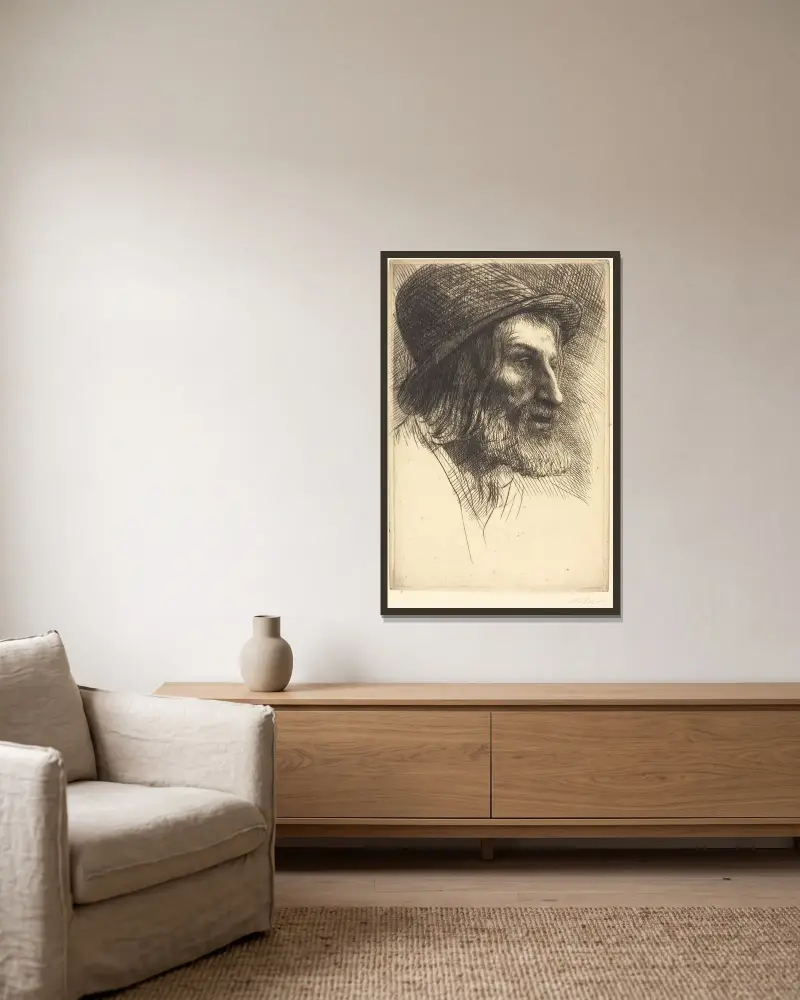 Huvud av engelsk arbetare (Tête d’ouvrier anglais (Le berger)) av Alphonse Legros inramad på en vägg