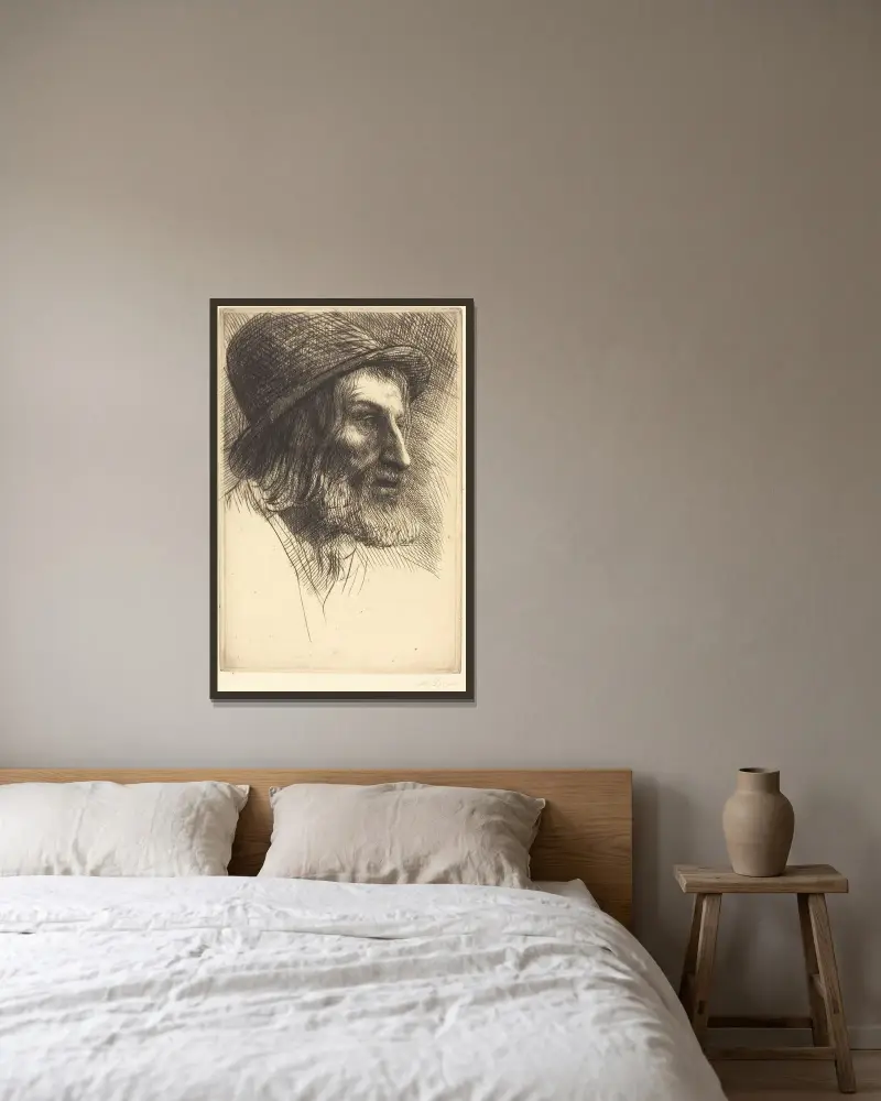 Huvud av engelsk arbetare (Tête d’ouvrier anglais (Le berger)) av Alphonse Legros inramad på en vägg
