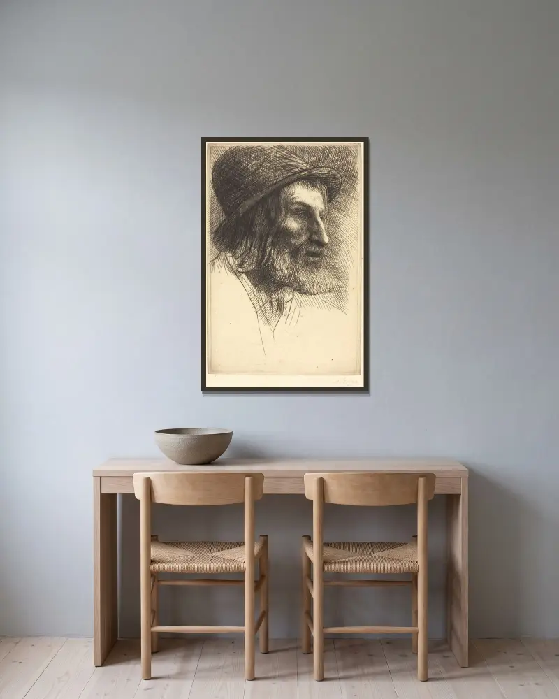 Huvud av engelsk arbetare (Tête d’ouvrier anglais (Le berger)) av Alphonse Legros inramad på en vägg