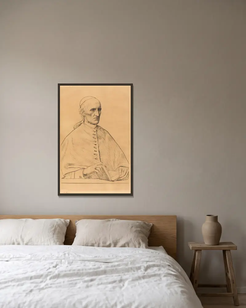 Hans eminens kardinal Manning, första plåten av Alphonse Legros inramad på en vägg