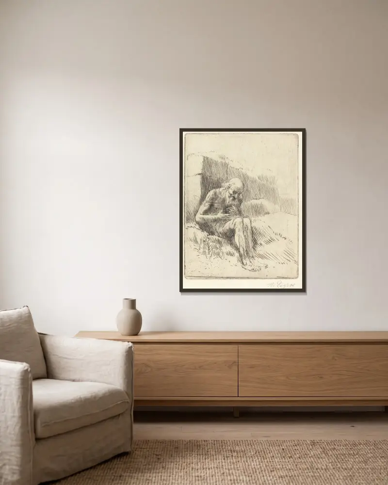 Hiob, zweite Platte von Alphonse Legros gerahmt an einer Wand