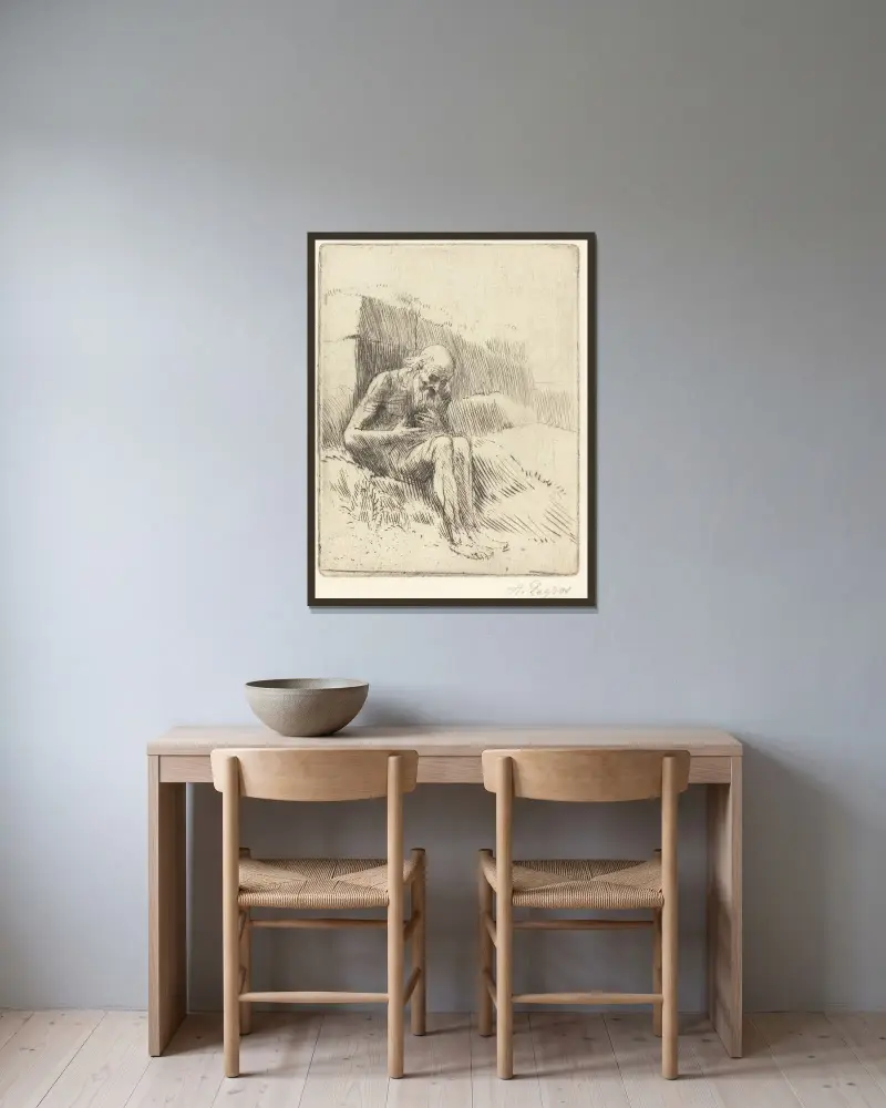 Hiob, zweite Platte von Alphonse Legros gerahmt an einer Wand