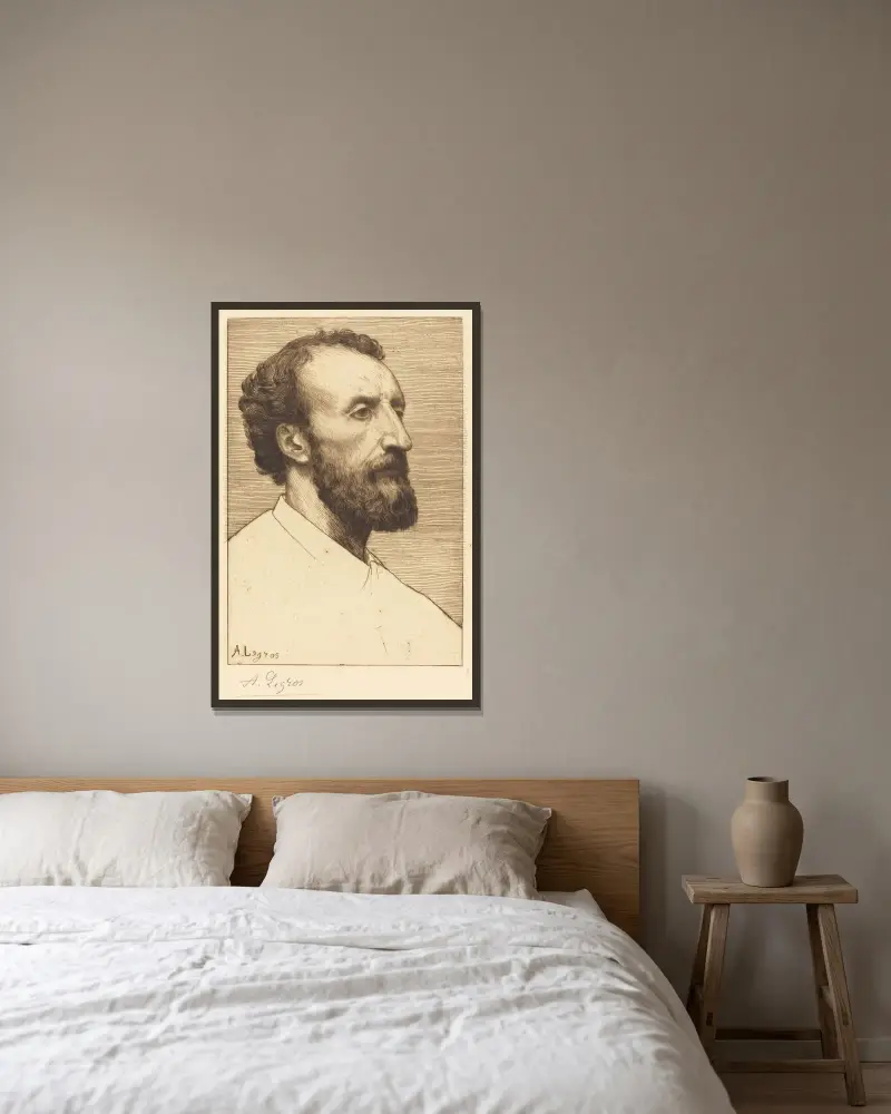Jules Dalou, andra plåten av Alphonse Legros inramad på en vägg