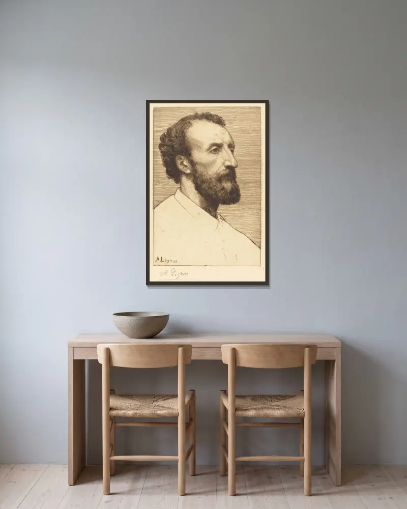 Jules Dalou, andra plåten av Alphonse Legros inramad på en vägg