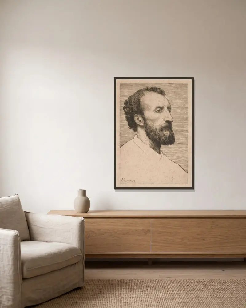 Jules Dalou av Alphonse Legros inramad på en vägg
