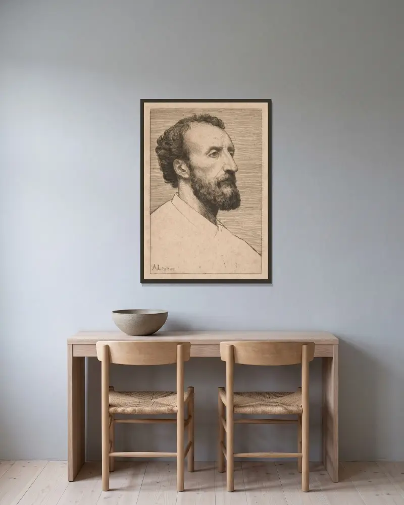 Jules Dalou av Alphonse Legros inramad på en vägg