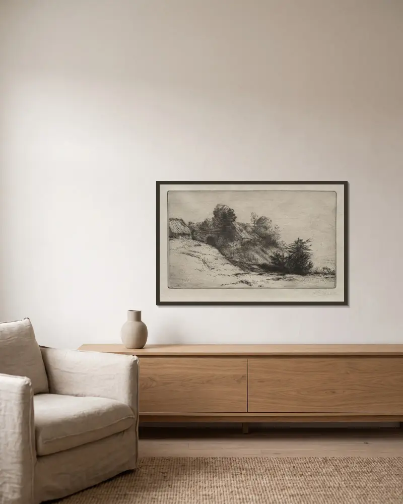 Den saliga gården av Alphonse Legros inramad på en vägg