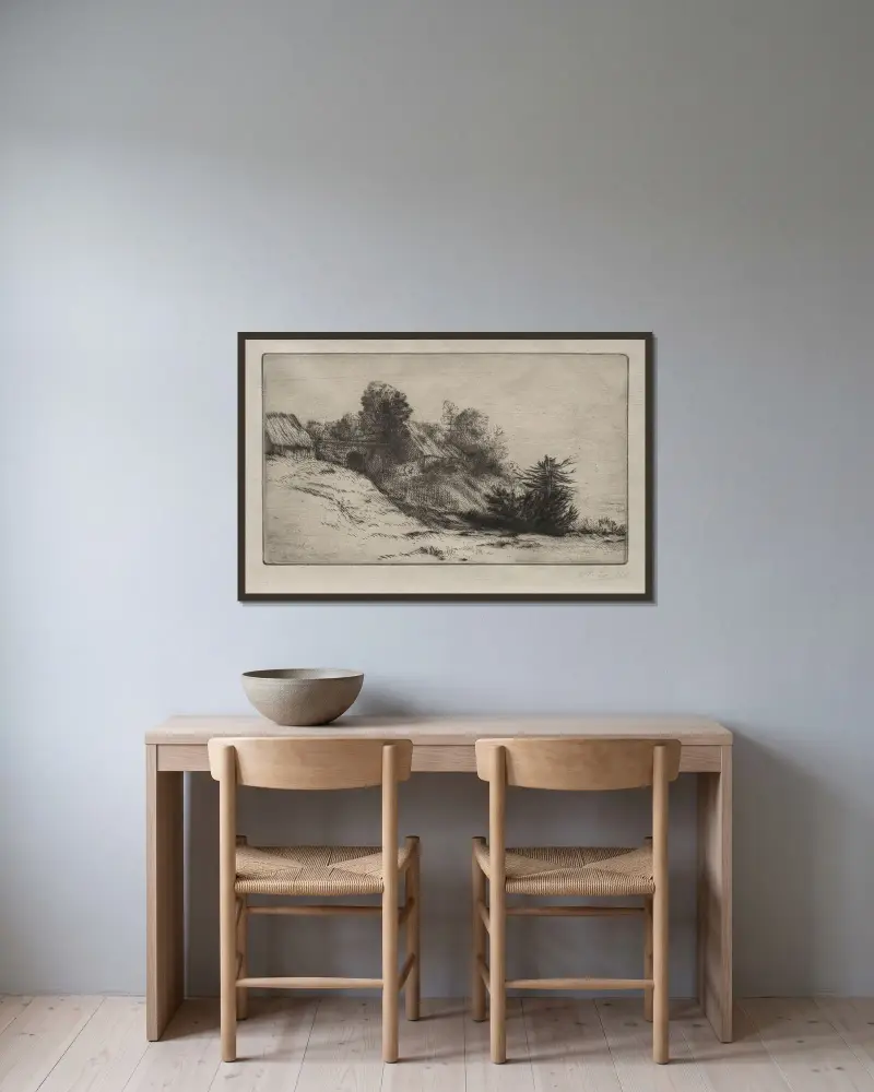 Den saliga gården av Alphonse Legros inramad på en vägg