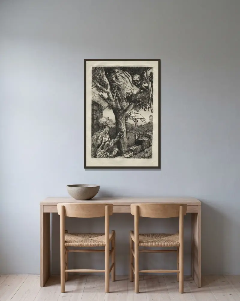 Döden i päronstammen av Alphonse Legros inramad på en vägg