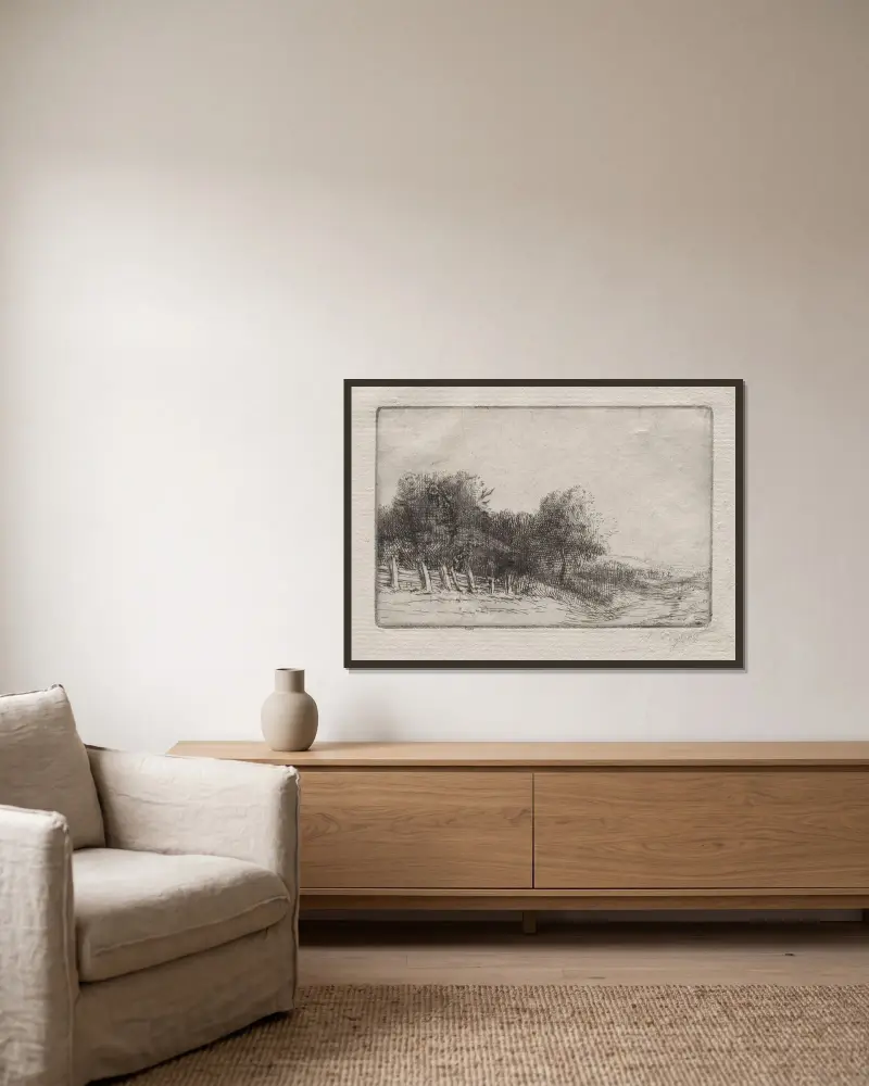 Landskap 7 av Alphonse Legros inramad på en vägg