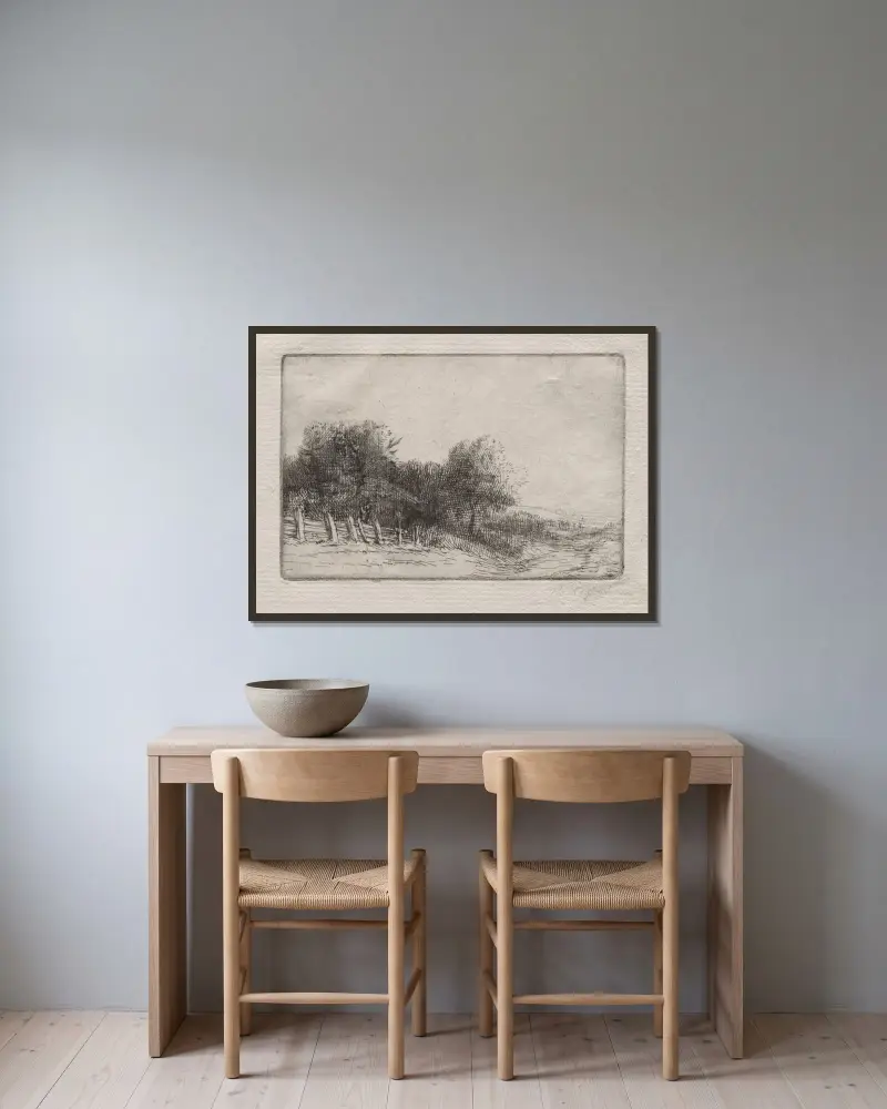 Landskap 7 av Alphonse Legros inramad på en vägg