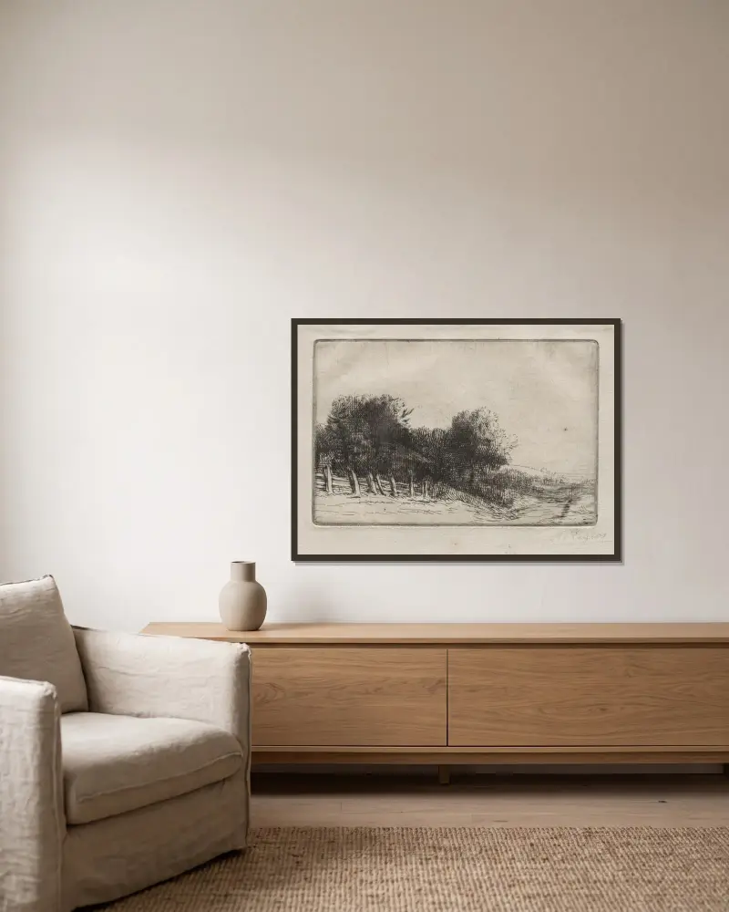Landskap 8 av Alphonse Legros inramad på en vägg