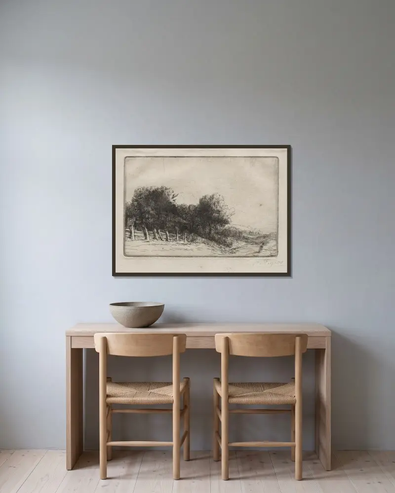 Landskap 8 av Alphonse Legros inramad på en vägg