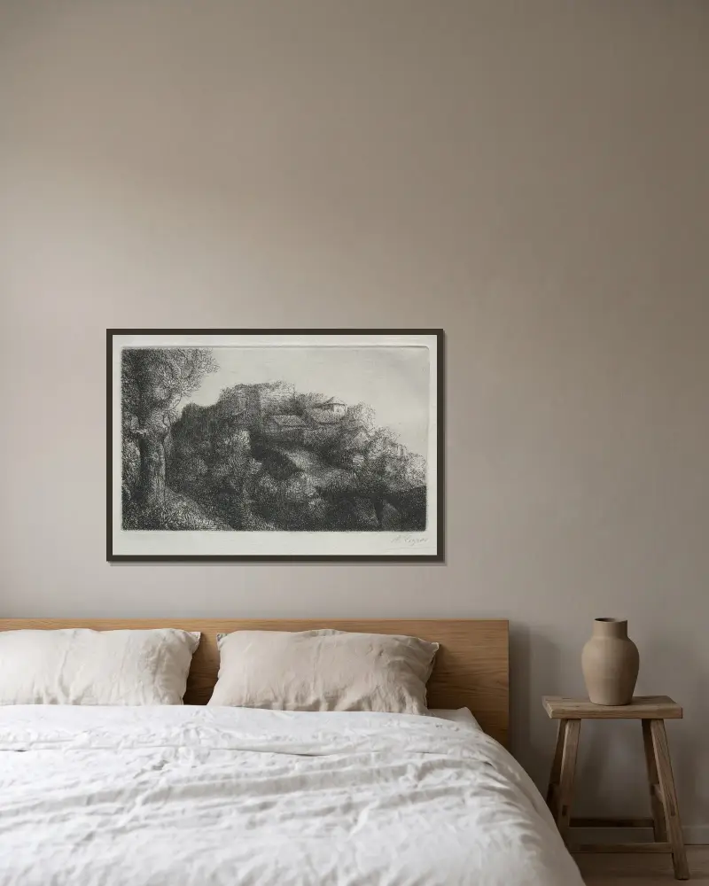 Landschaft (mit Gebäuden) von Alphonse Legros gerahmt an einer Wand