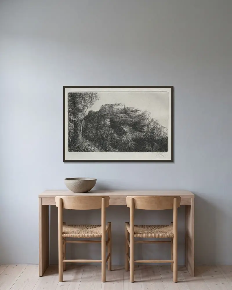 Landschaft (mit Gebäuden) von Alphonse Legros gerahmt an einer Wand