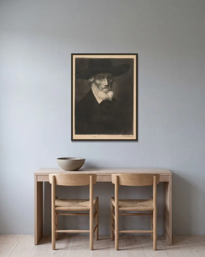 Stort porträtt av Thomas Carlyle av Alphonse Legros inramad på en vägg