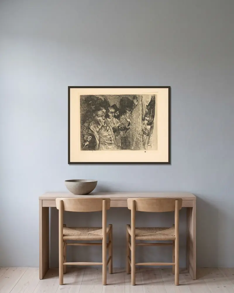 Der schwarze Kater von Alphonse Legros gerahmt an einer Wand