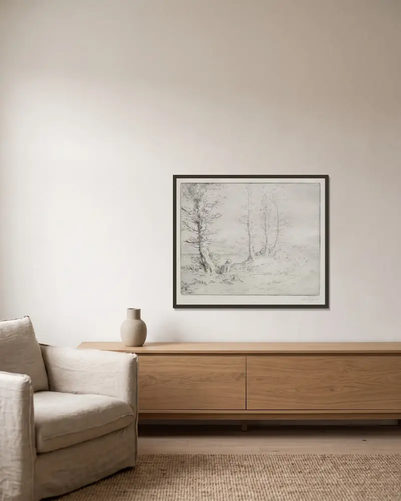 Am Ufer entlang von Alphonse Legros gerahmt an einer Wand