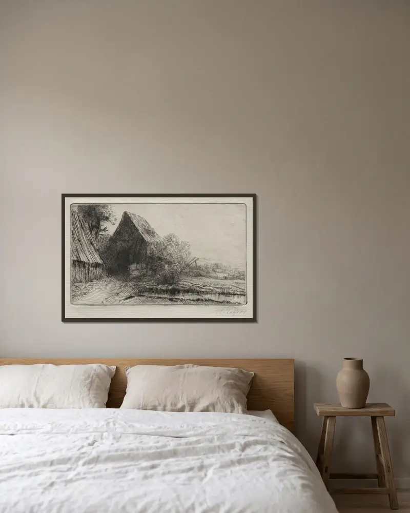 Hjulmakarens hus av Alphonse Legros inramad på en vägg
