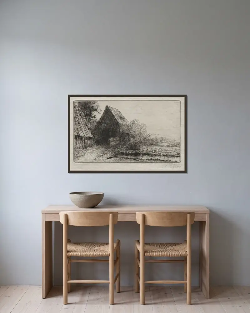 Hjulmakarens hus av Alphonse Legros inramad på en vägg