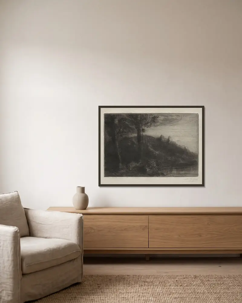 Die kleine Brücke von Alphonse Legros gerahmt an einer Wand