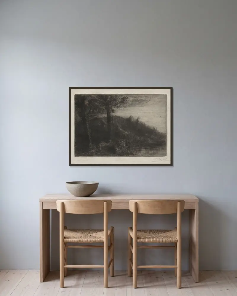 Die kleine Brücke von Alphonse Legros gerahmt an einer Wand