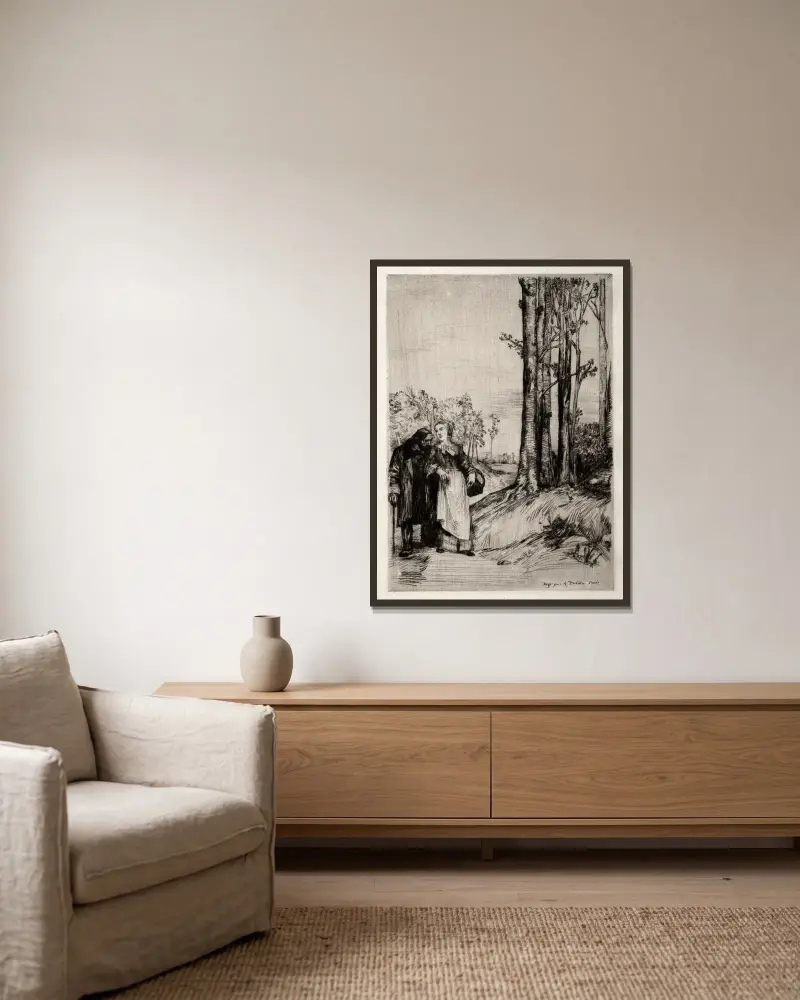 Den tillfrisknandes promenad av Alphonse Legros inramad på en vägg