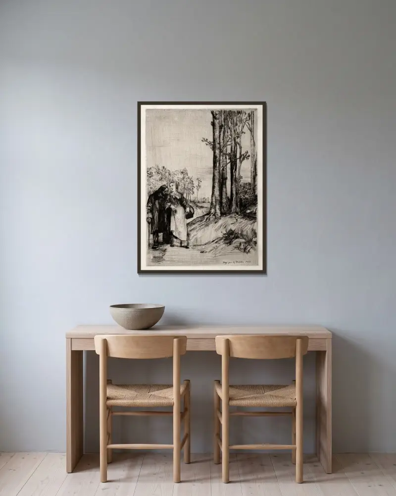 Den tillfrisknandes promenad av Alphonse Legros inramad på en vägg