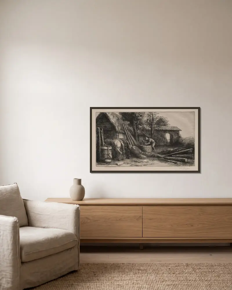 Le Tonnelier av Alphonse Legros inramad på en vägg
