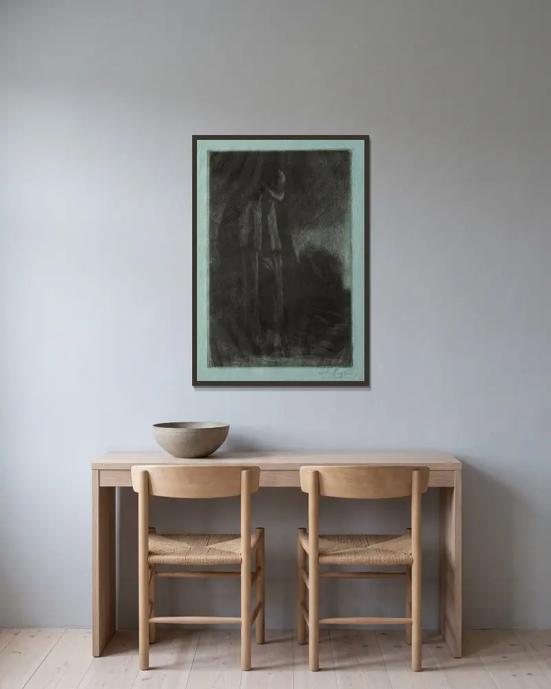 Vandraren i skydd av Alphonse Legros inramad på en vägg