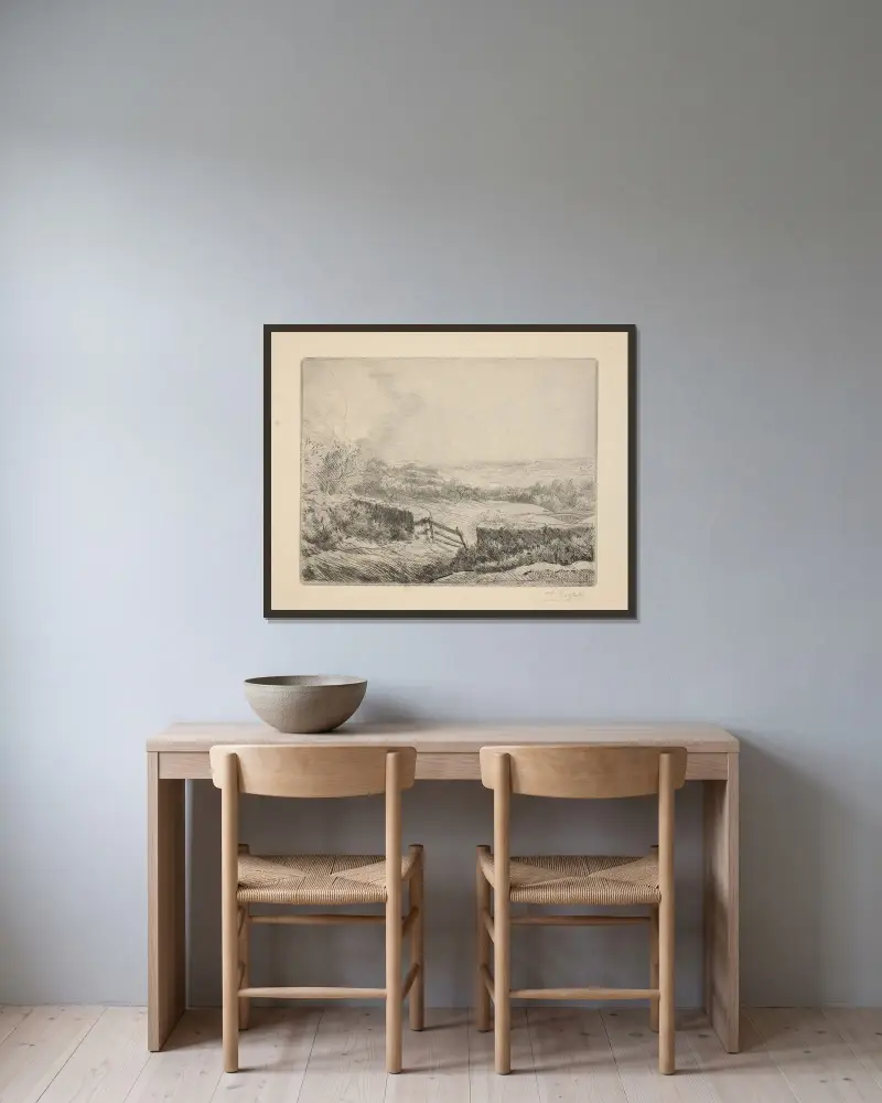 Der Eingang zum Feld von Alphonse Legros gerahmt an einer Wand