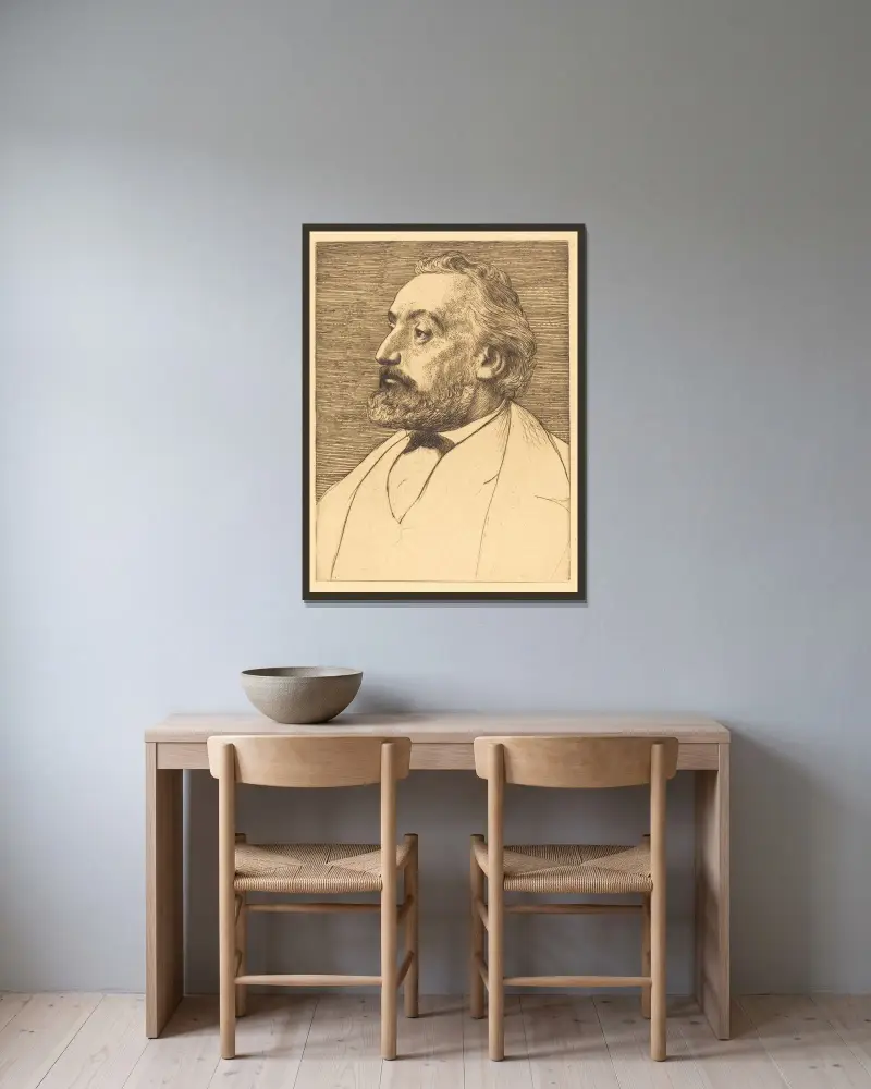 Léon Gambetta, zweite Platte von Alphonse Legros gerahmt an einer Wand