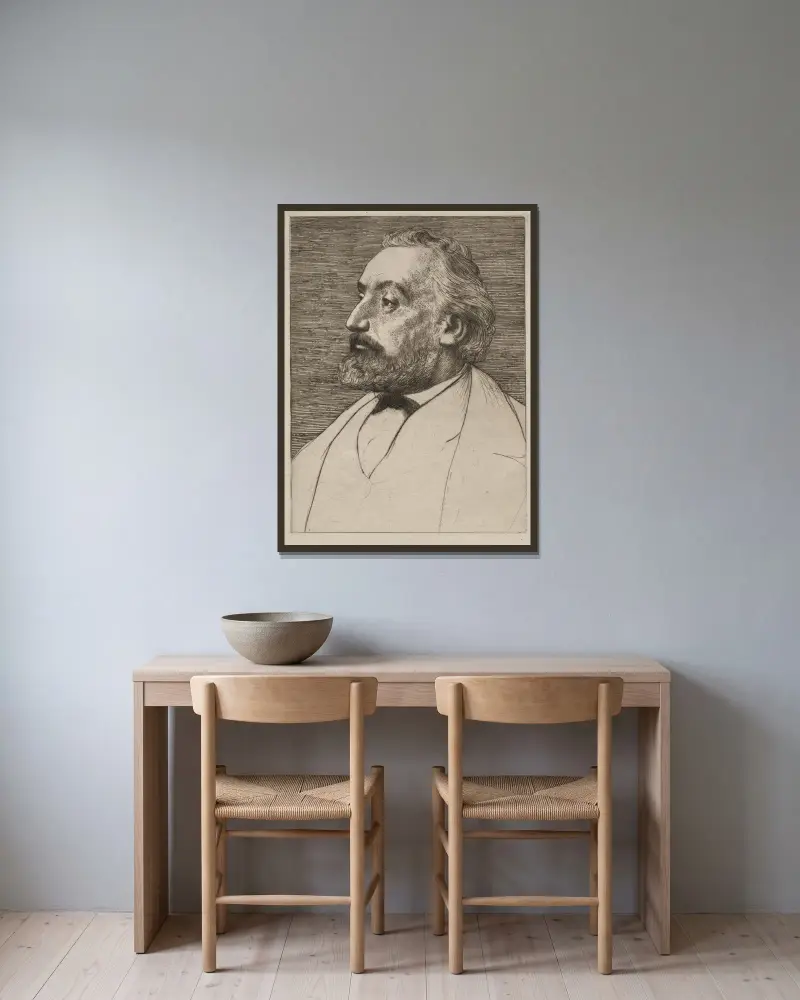 Léon Gambetta av Alphonse Legros inramad på en vägg