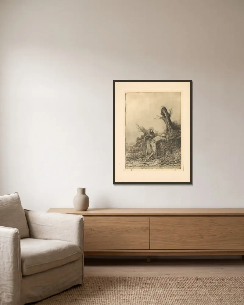 Die Holzsammler von Alphonse Legros gerahmt an einer Wand