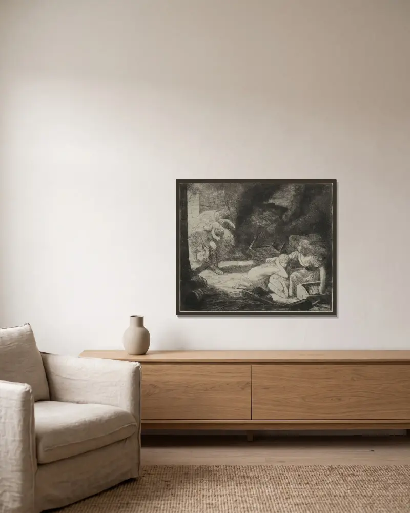 Der Brand von Alphonse Legros gerahmt an einer Wand