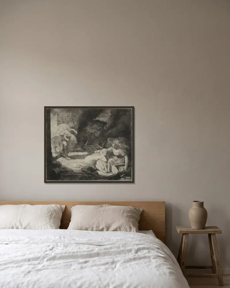 Der Brand von Alphonse Legros gerahmt an einer Wand