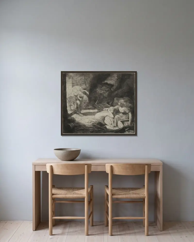 Der Brand von Alphonse Legros gerahmt an einer Wand