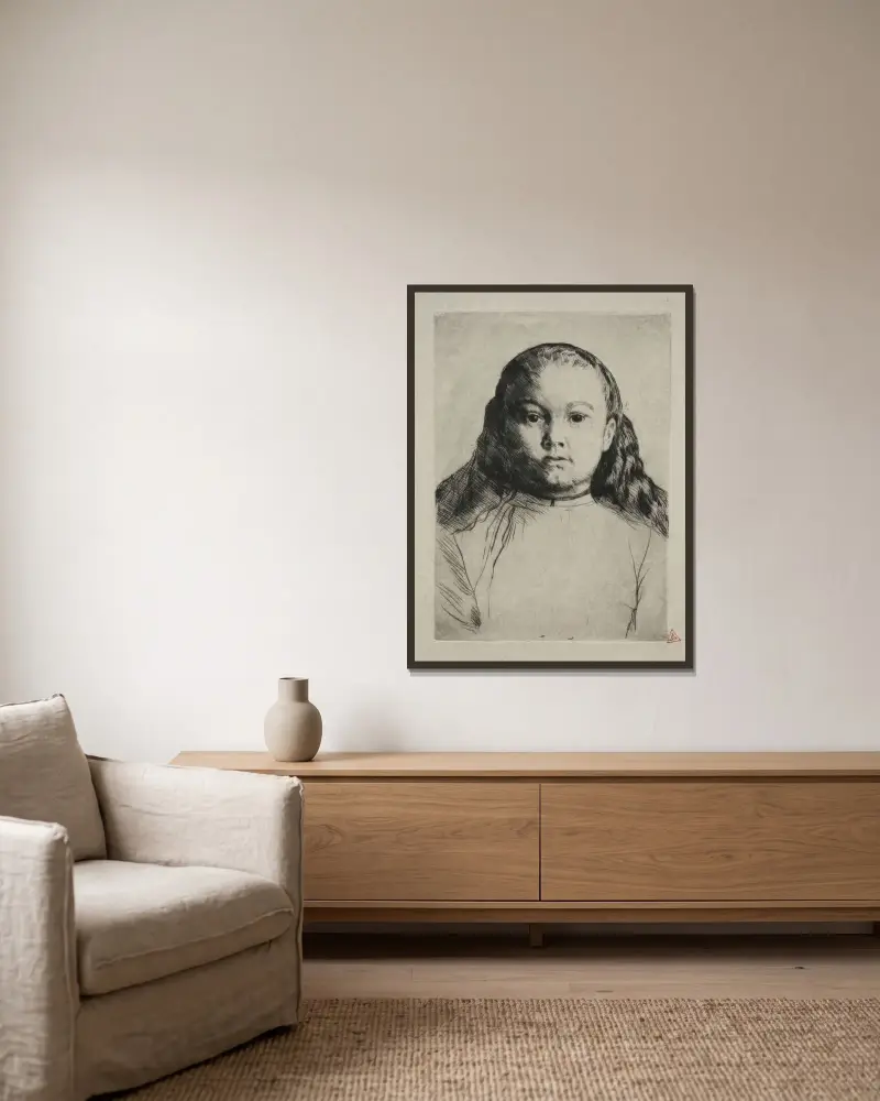 Little Marie av Alphonse Legros inramad på en vägg