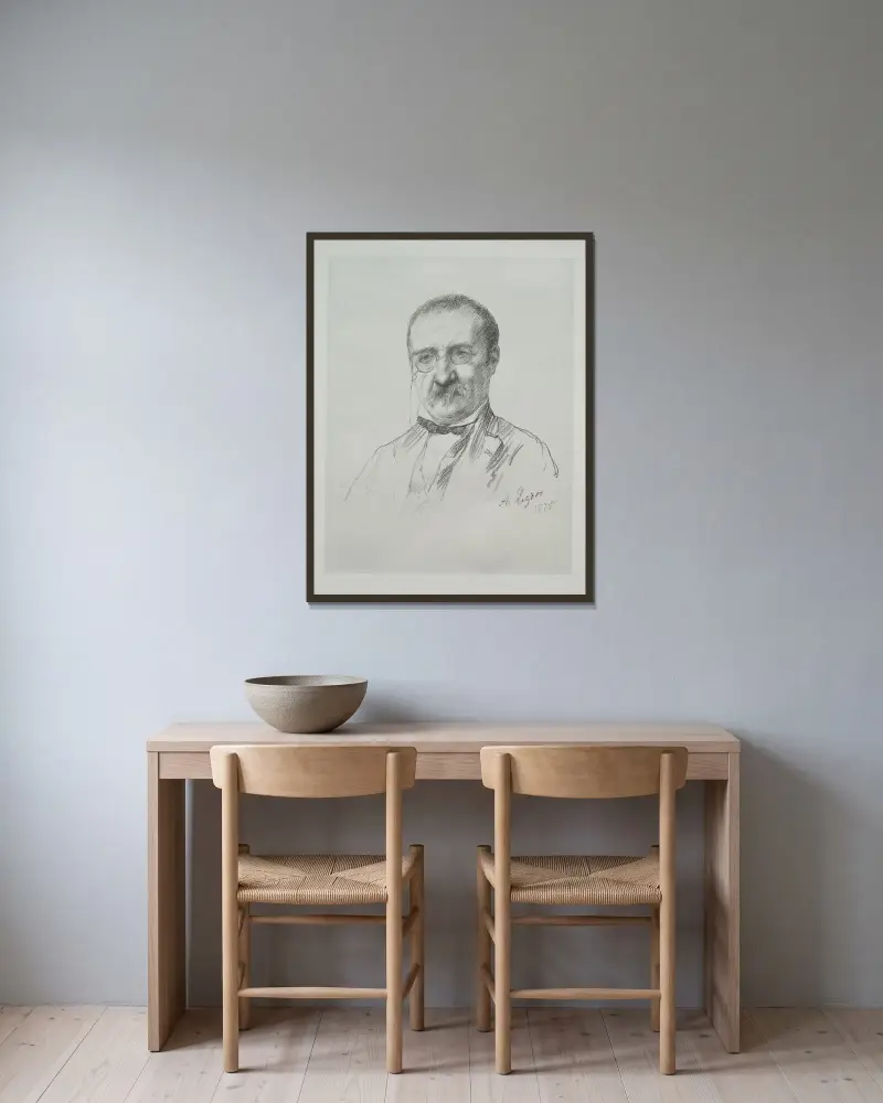 Mr. Champfleury av Alphonse Legros inramad på en vägg