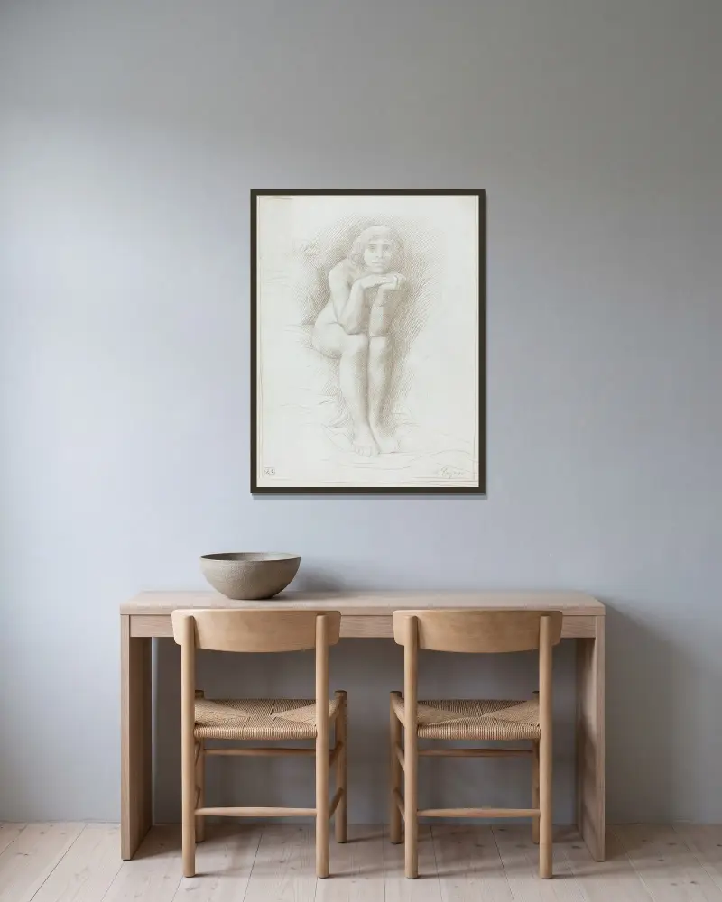 Sitzendes Aktmodell von Alphonse Legros gerahmt an einer Wand