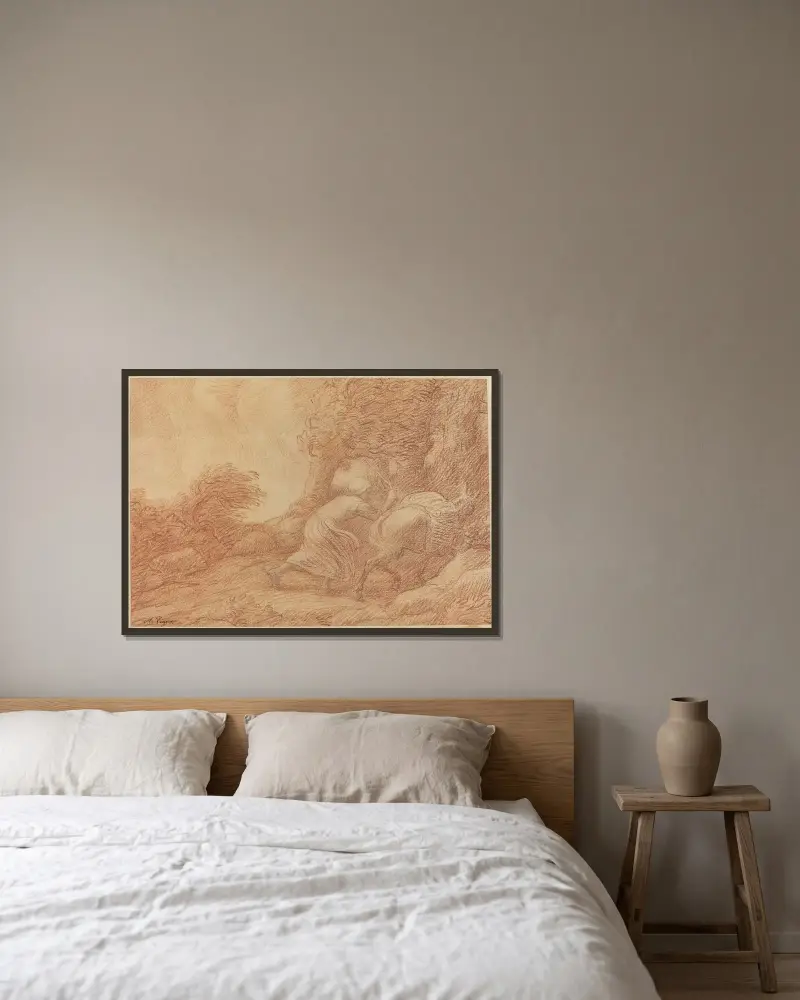 Bonde och åsna av Alphonse Legros inramad på en vägg