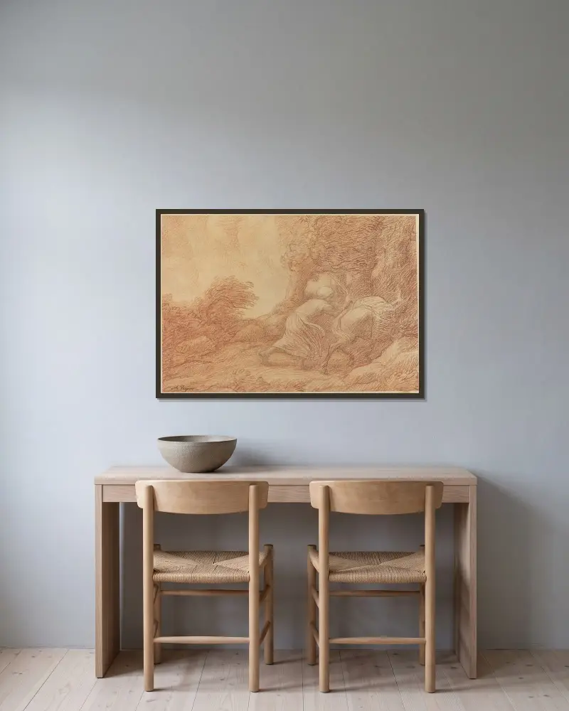 Bonde och åsna av Alphonse Legros inramad på en vägg