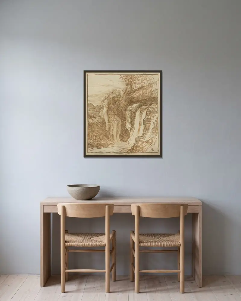 Bauer an der Quelle von Alphonse Legros gerahmt an einer Wand