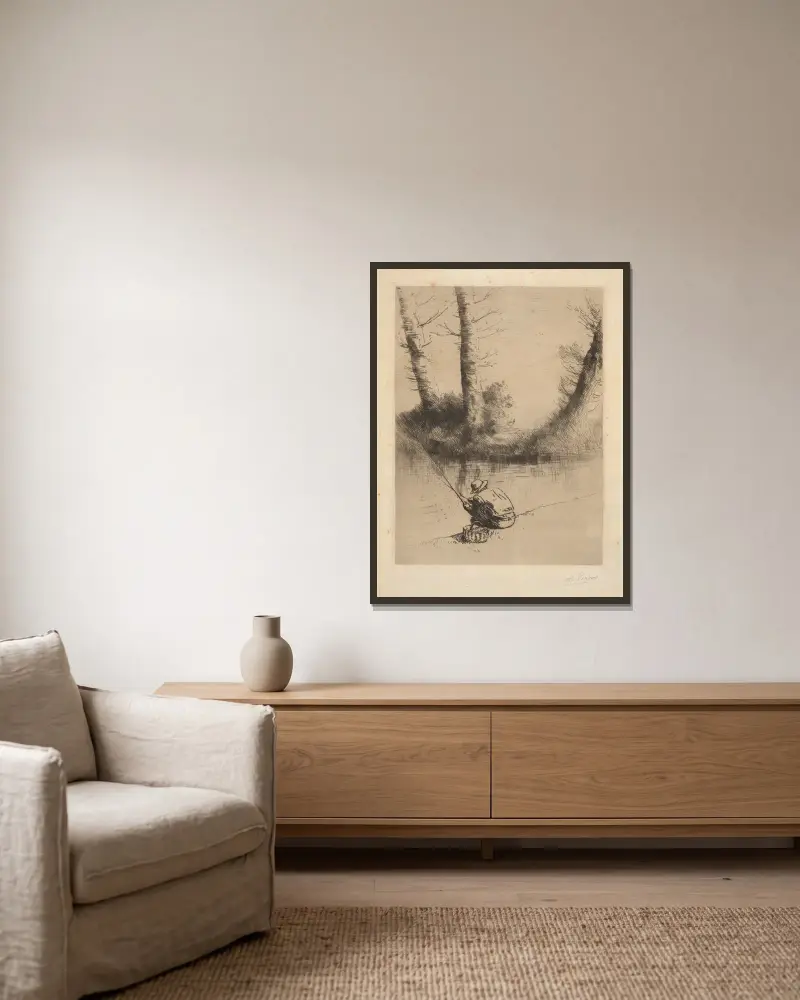 Stangenfischer von Alphonse Legros gerahmt an einer Wand